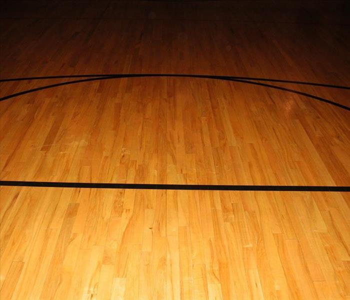 Basketball Court Hardwood Flooring from behind the backboard view